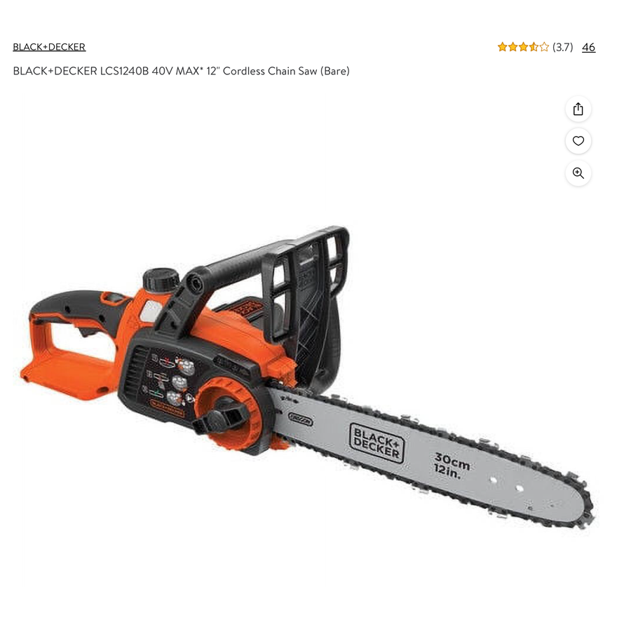 Black + Decker 40V Max 12" Cordless Chain Saw (Bare)  - No Charger Or Battery