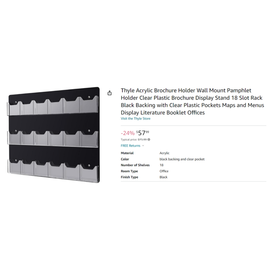 Acrylic Brochure Holder Wall Mount 18 Pockets 26"x23"