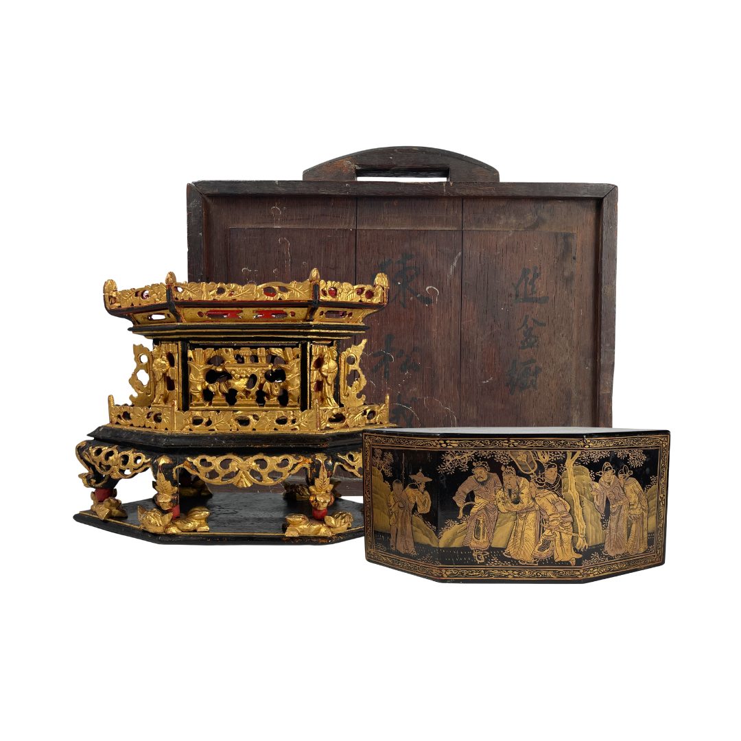 潮州金漆木雕两件套六方荐盒NYONYA OFFERING RECEPTACLE CHANAB | Atasbid