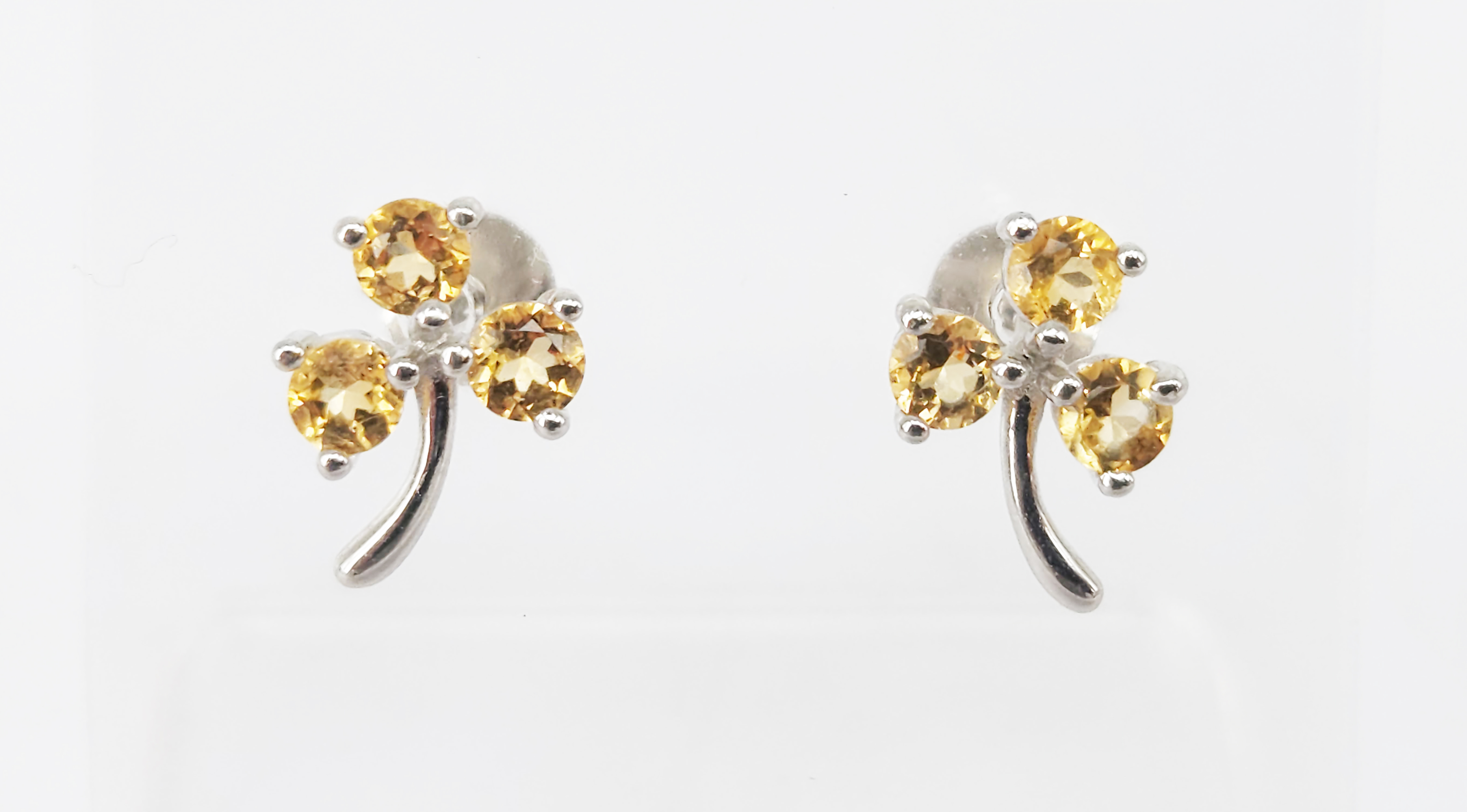 A Pair Of Silver And Citrine Shamrock Stud Earrings