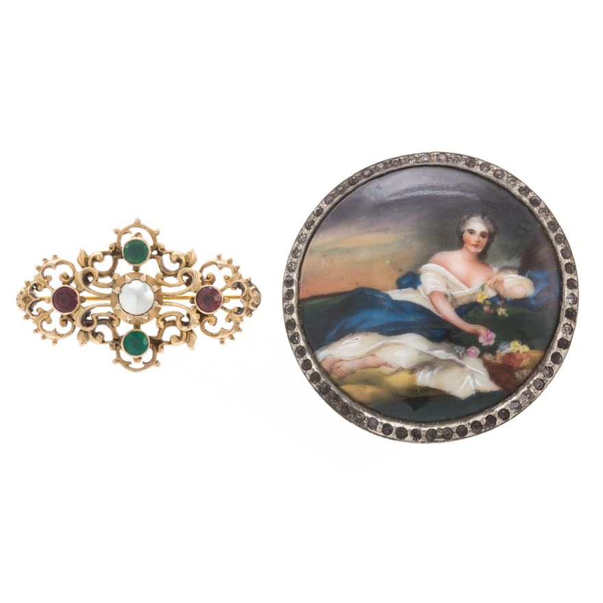 Two Victorian Brooches with Gemstones & Diamonds