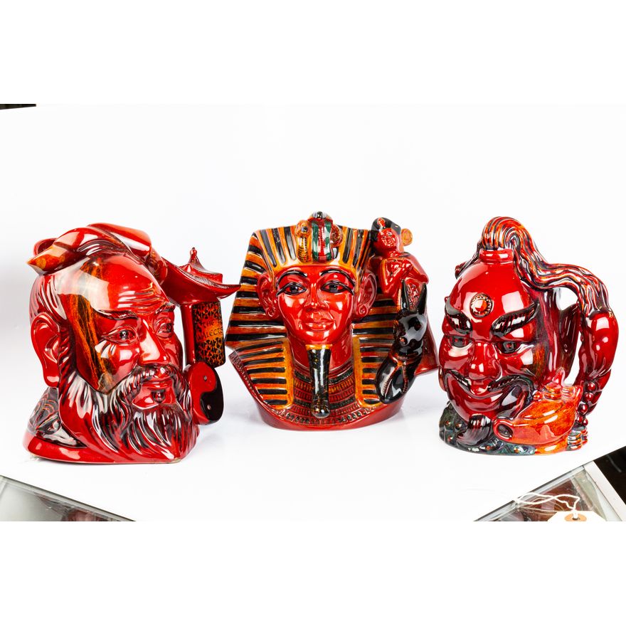 (lot of 3) Royal Doulton Flambe porcelain character jugs, designed David Biggs