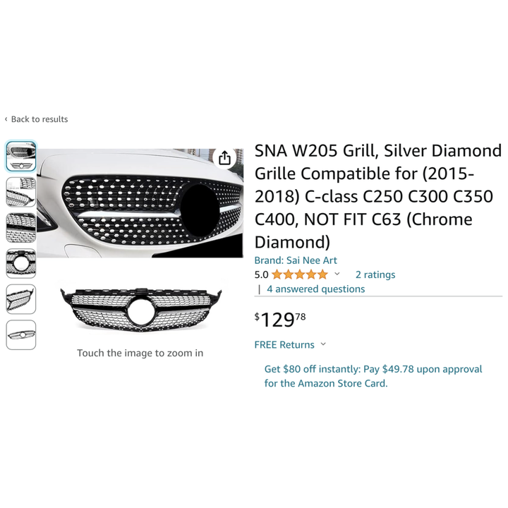 SNA W205 Grille (Chrome Diamond) Fits 2015-2018