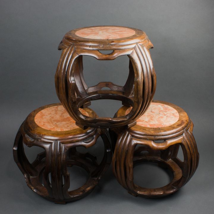 Three Chinese hardwood garden seats