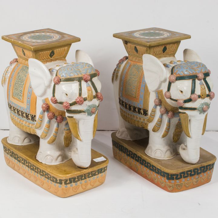 Pair of Chinese glazed elephant-form garden stools