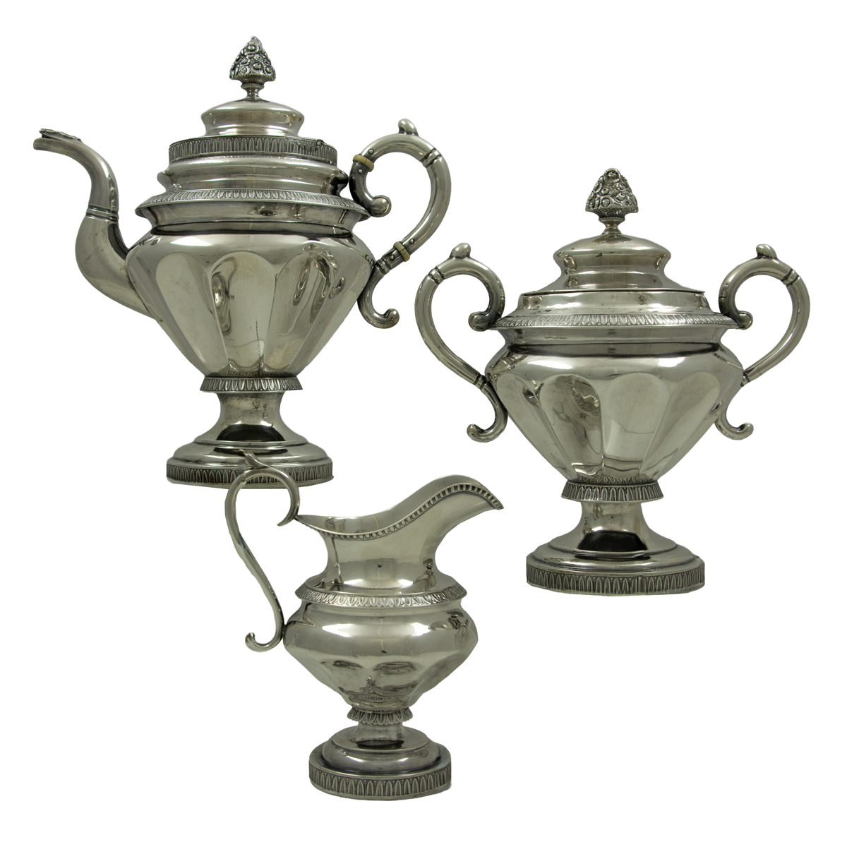An assembled three-piece American coin silver tea service, Geradus ...