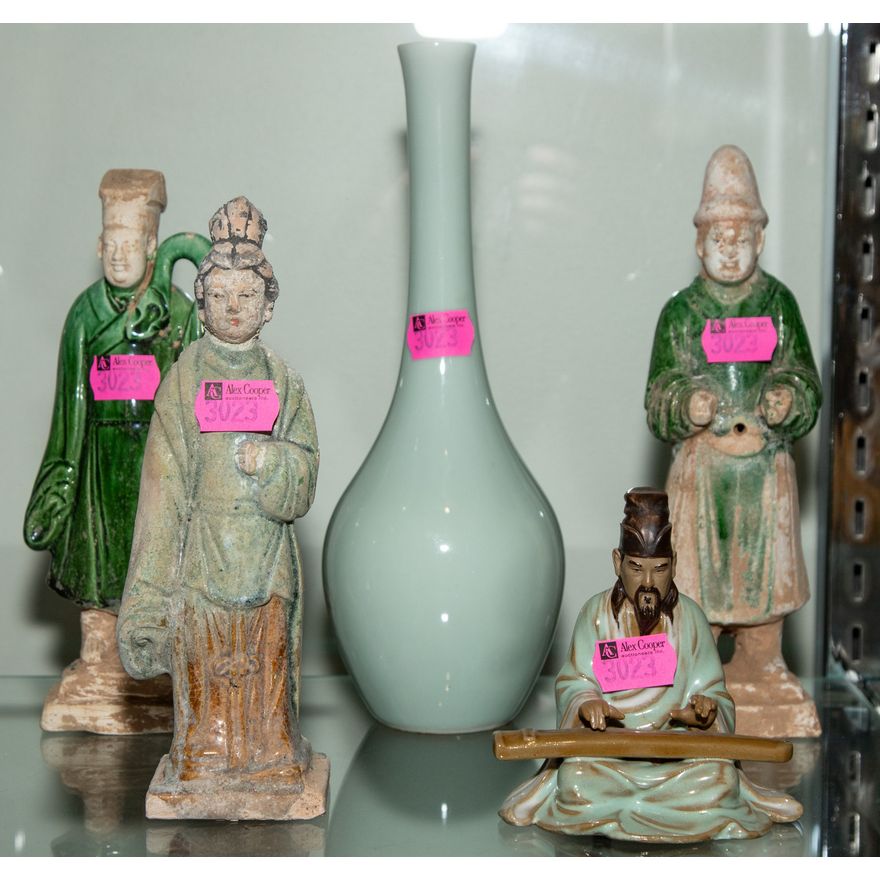 Four Chinese Figures & Bottle Vase