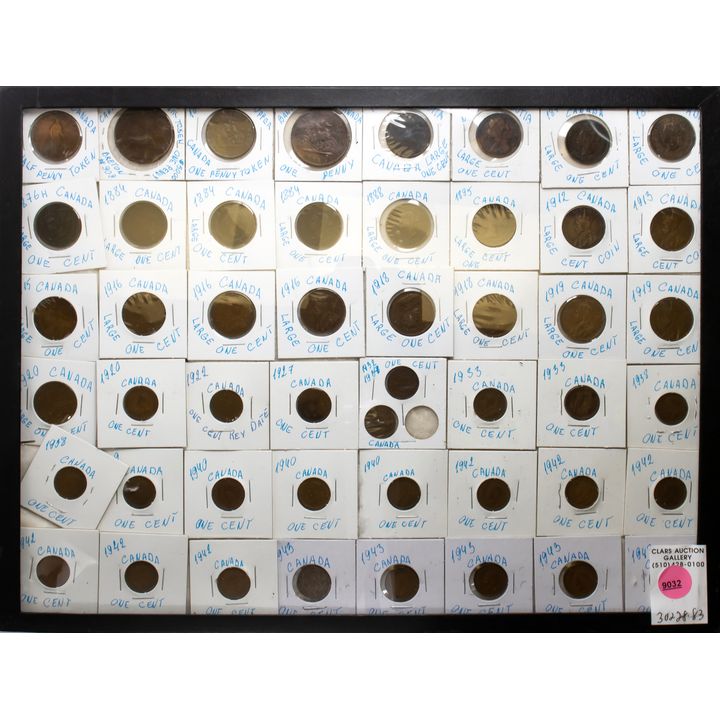 (Lot of 49) Canadian coins; (25) large and (24) regular sized cents, 1837 to 1943