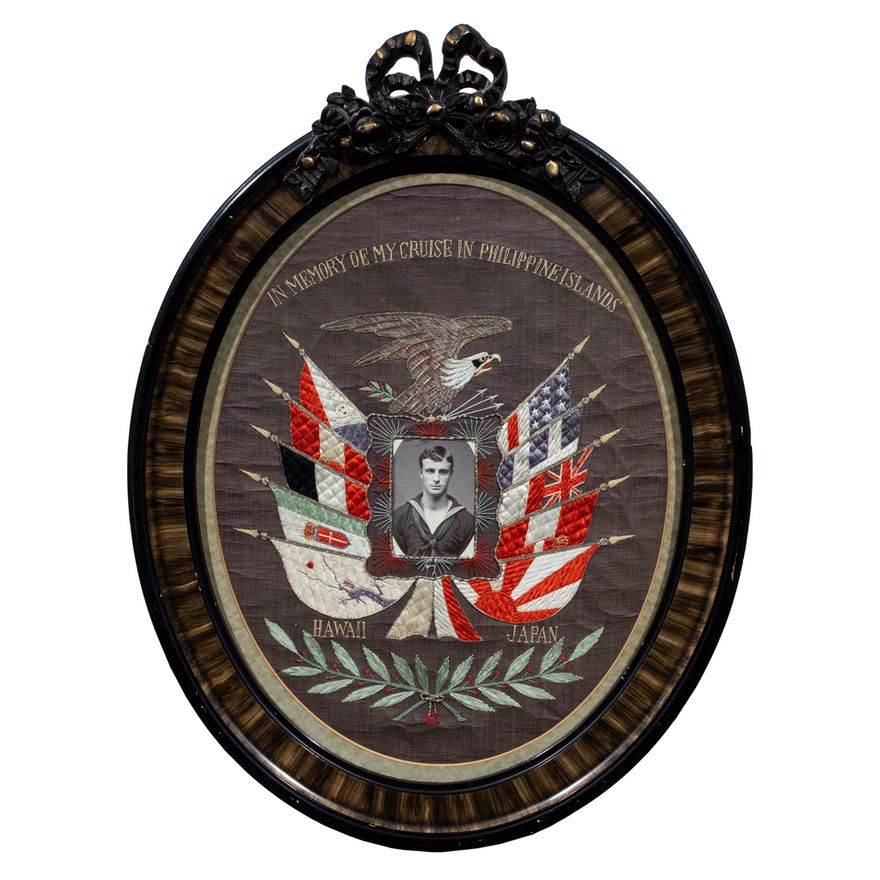 A Japanese silk and metallic thread commemorative embroidery