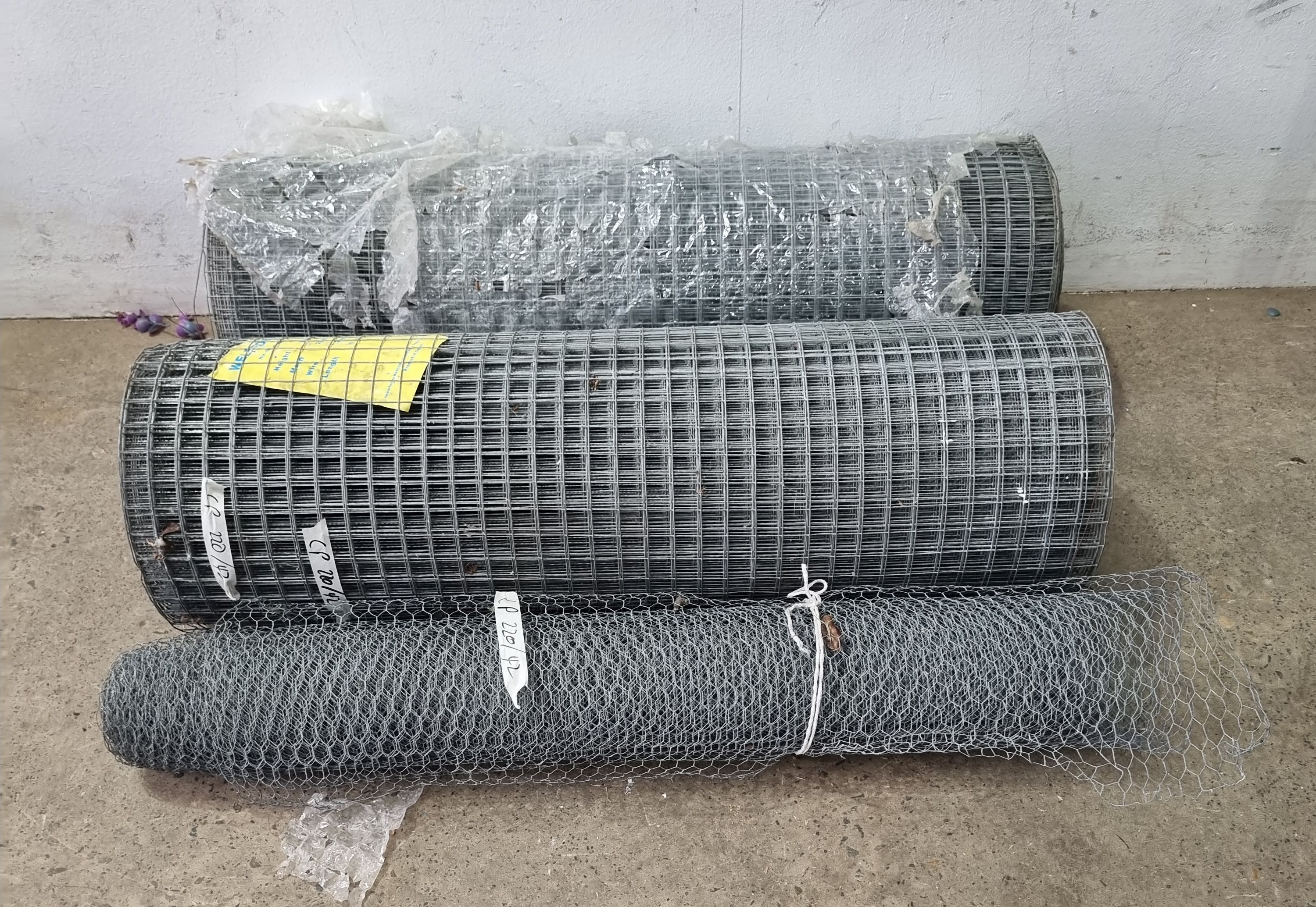 Three Various Sized Rolls Of Chicken Wire