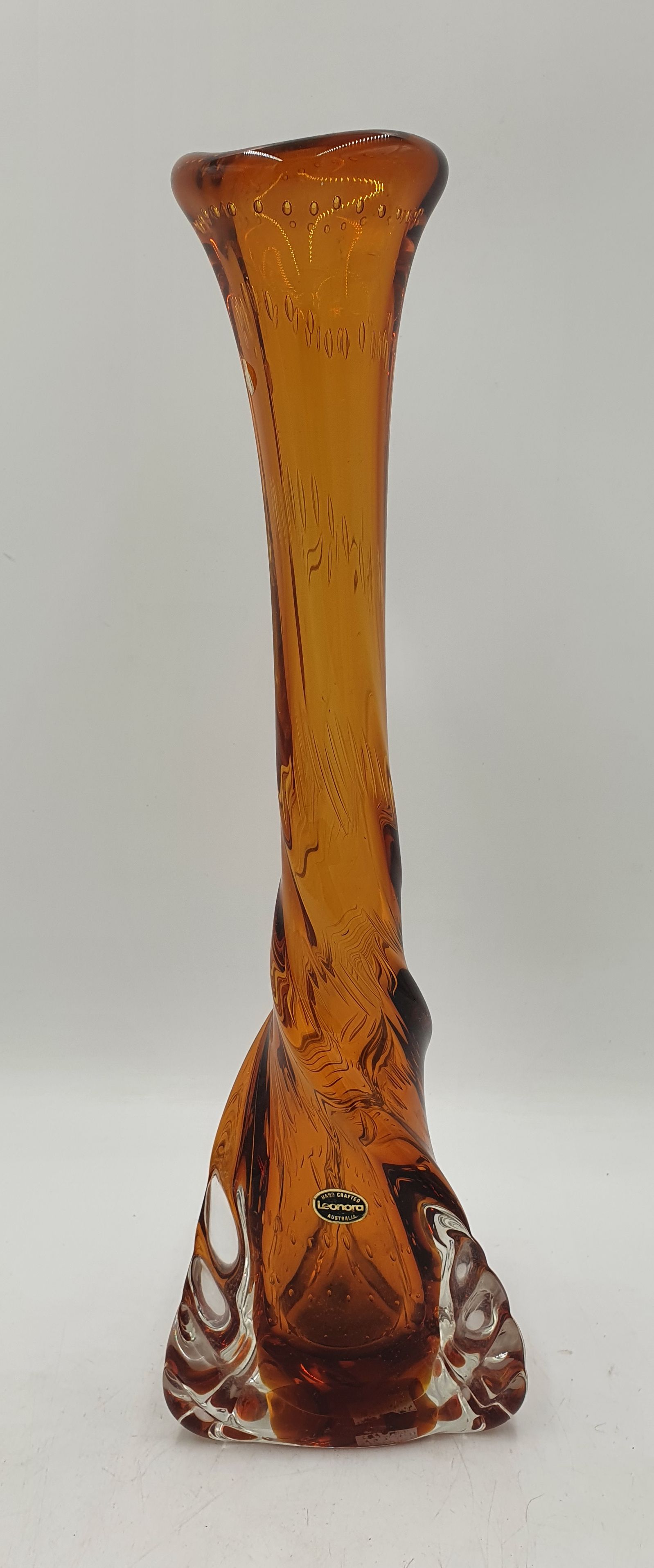 A TALL MID CENTURY AUSTRALIAN ART GLASS VASE