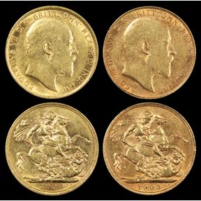 SOVEREIGNS (2), 1909P, S3972, r/n Rev, VF; & 1909S, S3973, gVF.…