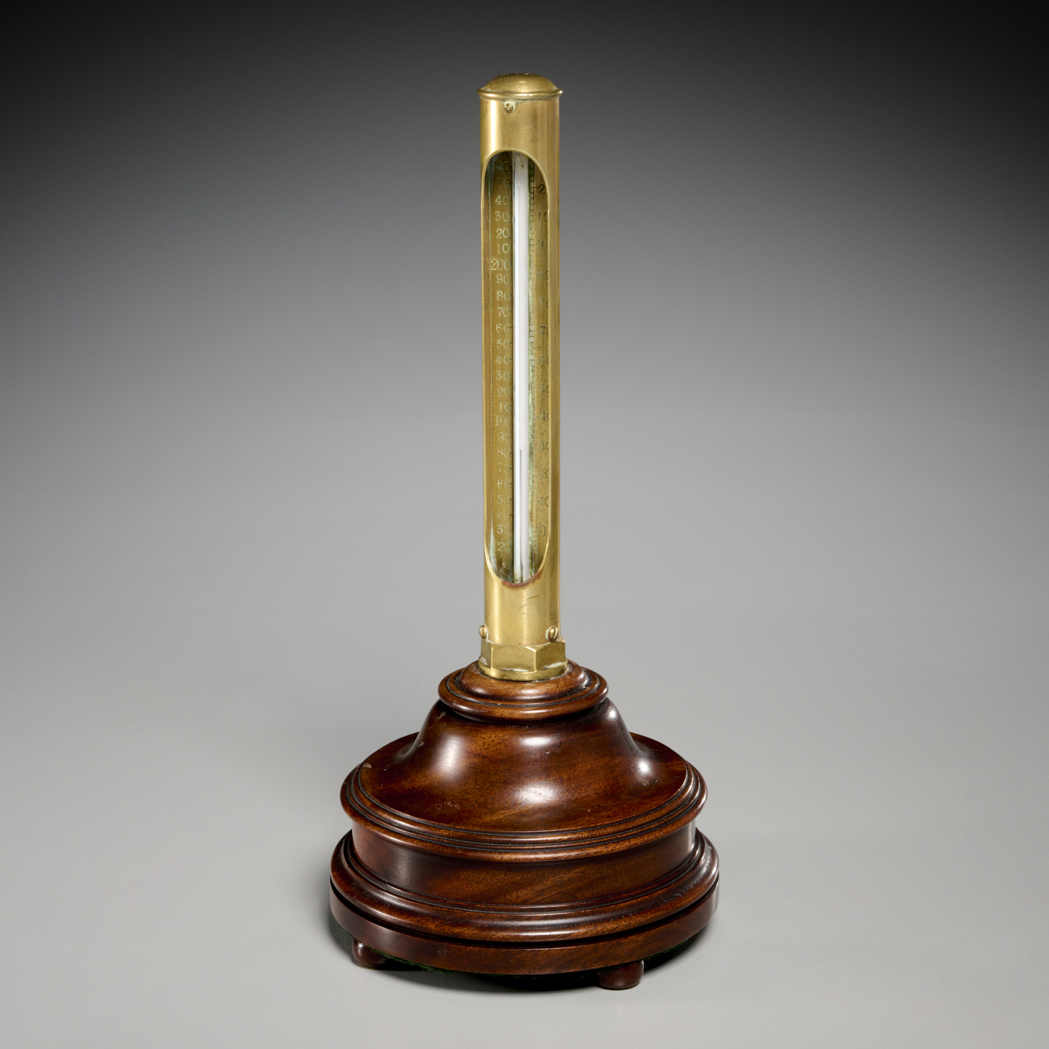 Edwardian brass and mahogany desk thermometer