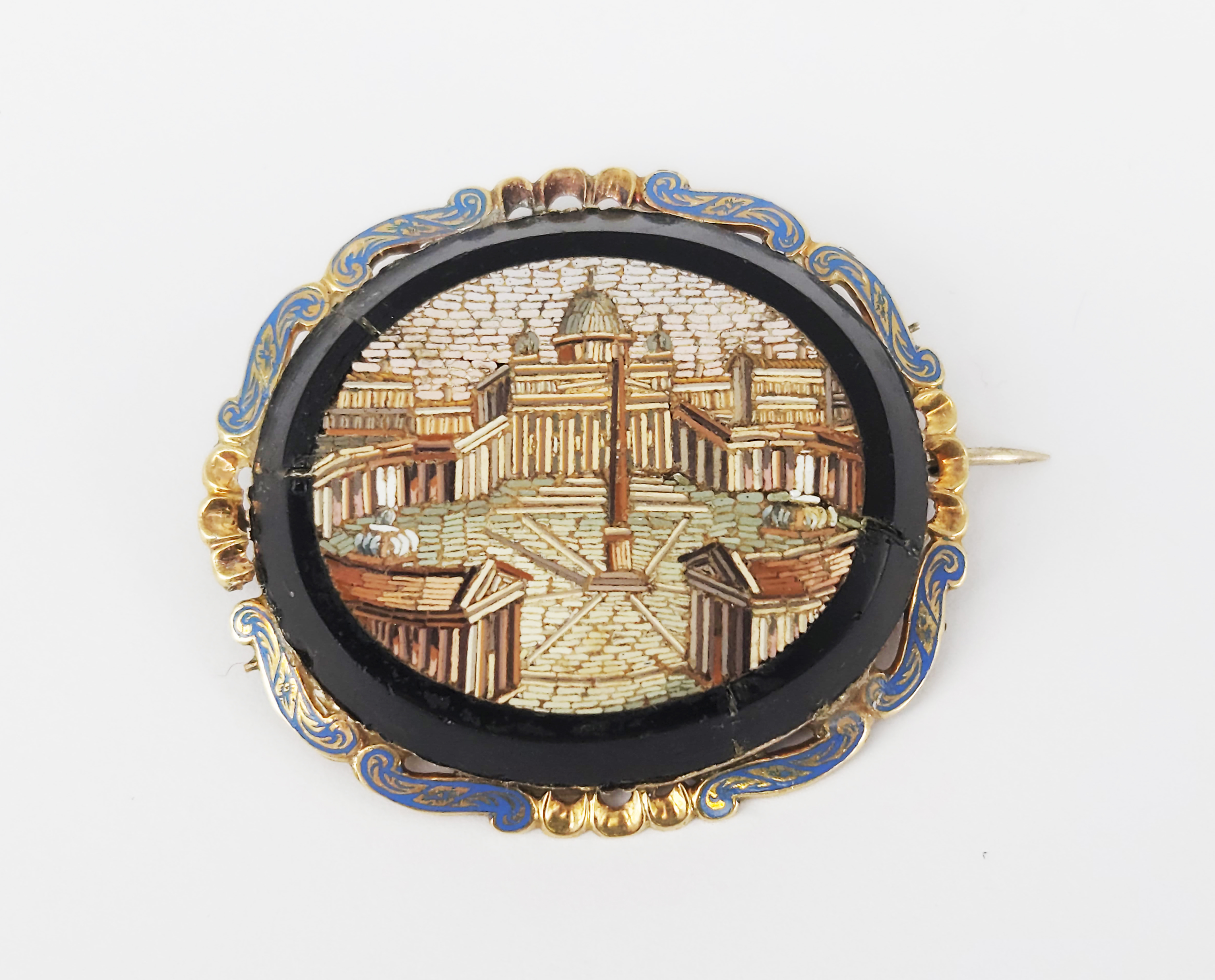 An Exceptional 19th Century Italian 10k And Micromosaic Brooch