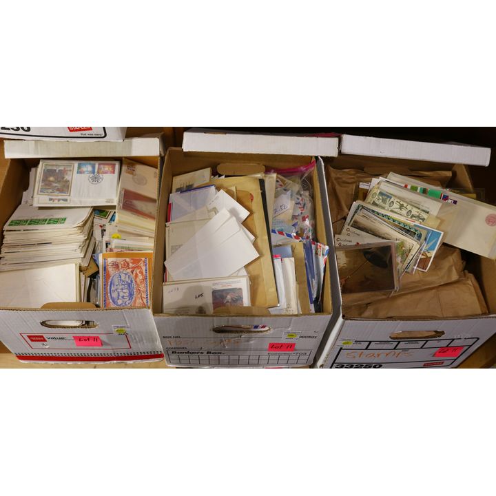 Three boxes of worldwide postcards