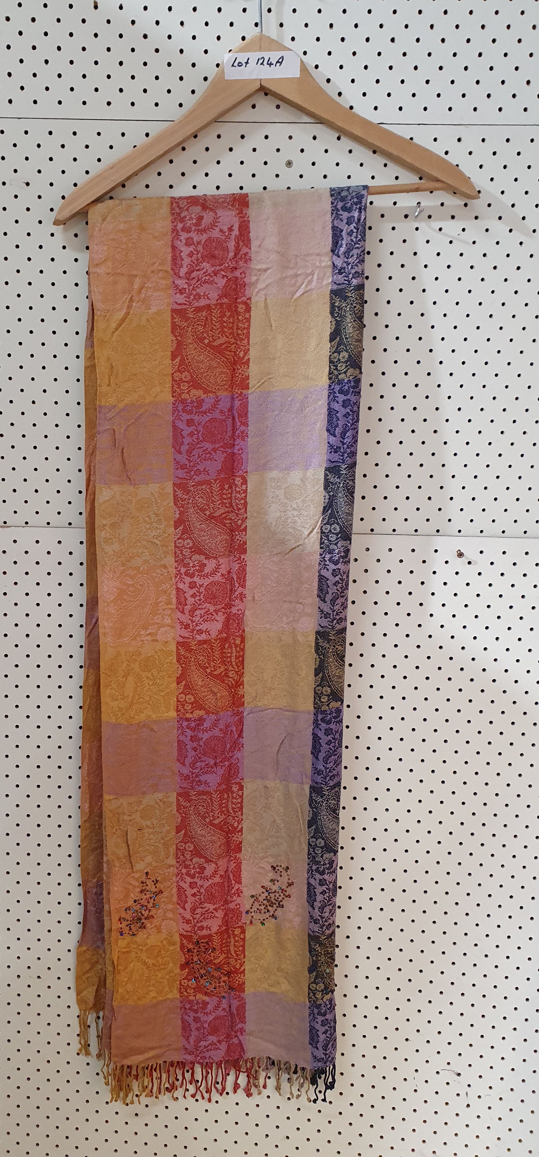 124A · AN 'ALLAN ROSS SPECIALLY FOR RAFFLES HOTEL' SCARF WITH HANDSEWN BEAD EMBELLISHMENT