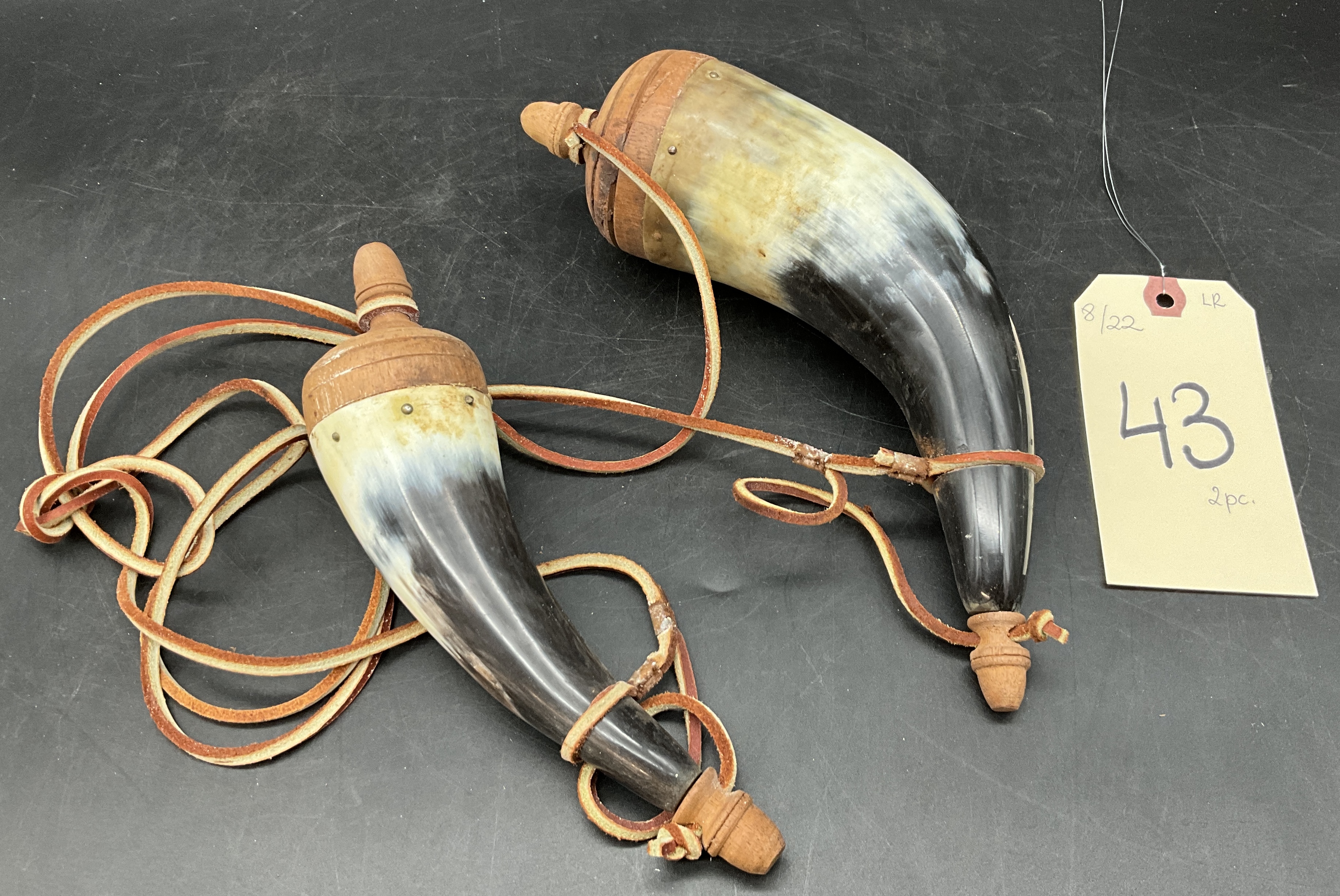 PR POWDER HORNS WITH CAPS. Teel Auctions