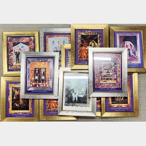 A group of 12 gilt framed Liberty advertising prints, frame size 37 x 46cm.