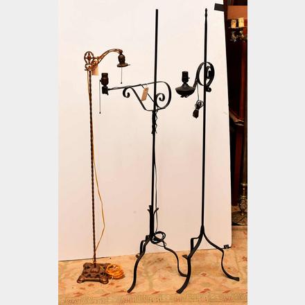 3 Vintage Wrought And Cast Iron Floor, Antique Cast Iron Floor Lamp