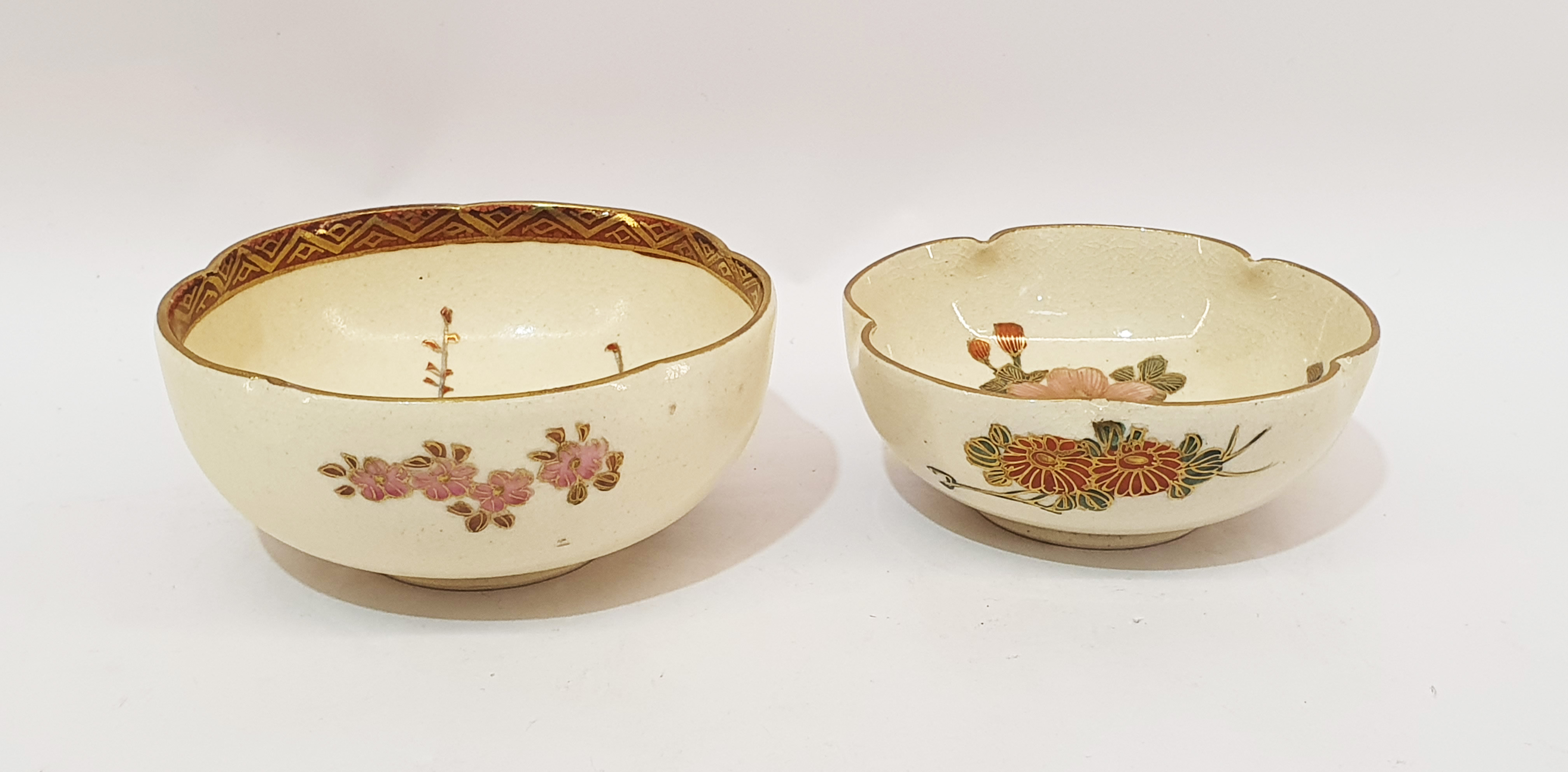 626 · TWO JAPANESE SATSUMA POTTERY LOBED BOWLS
