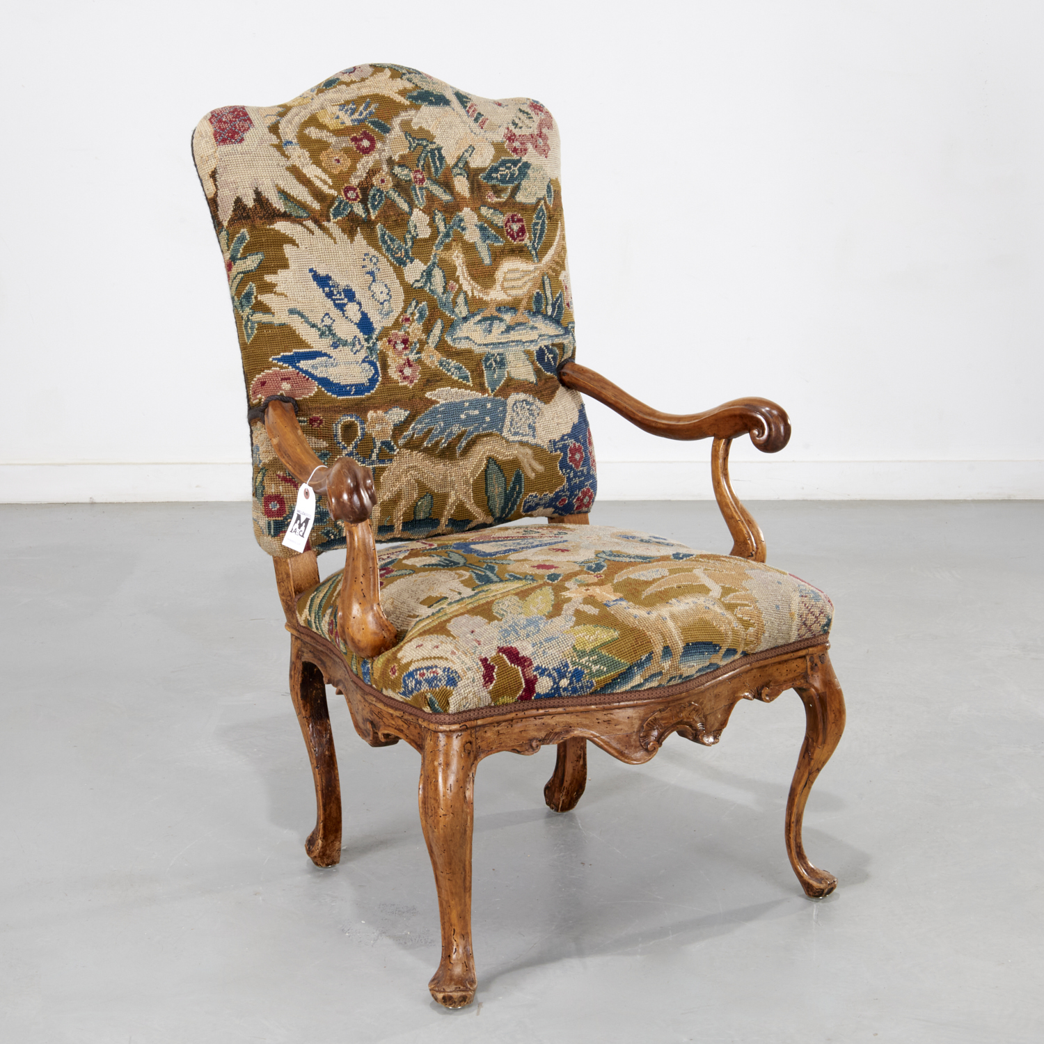 Antique Italian Rococo style needlework armchair