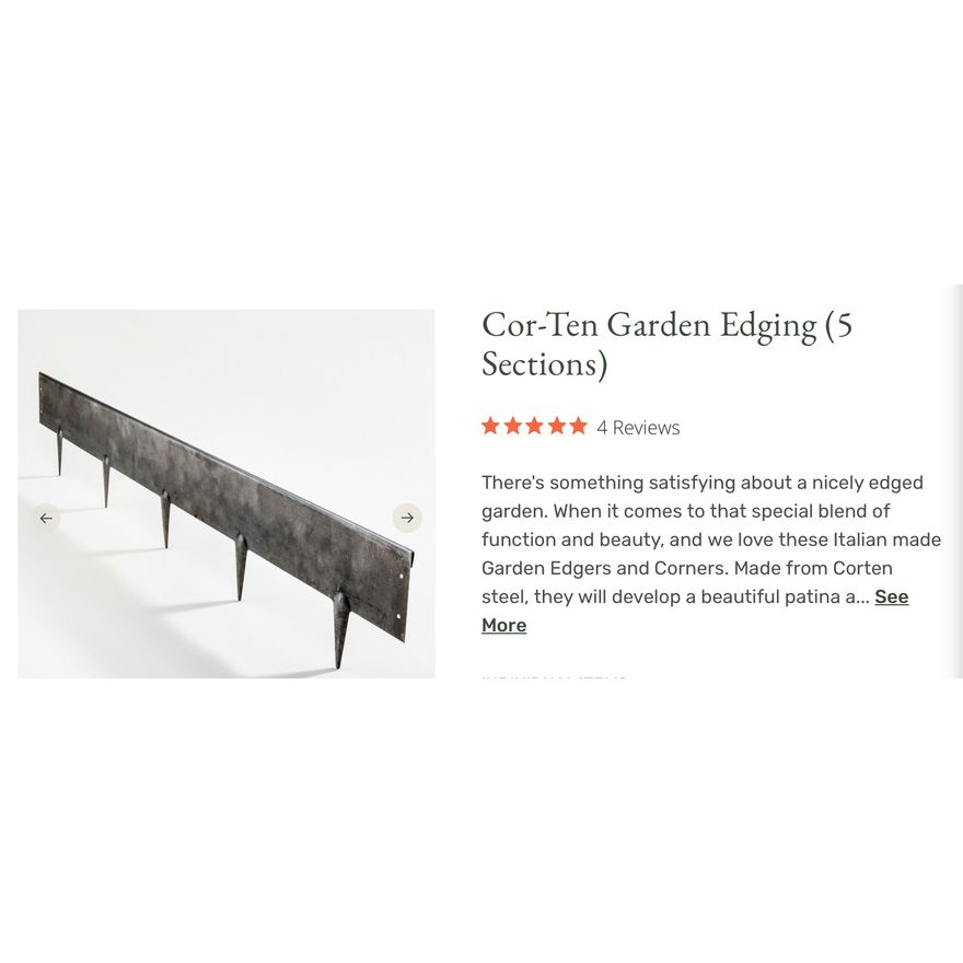 Cor-Ten Garden Edging- 5pc, 39 1/2'' Long w/ Hardware Pack- In Box