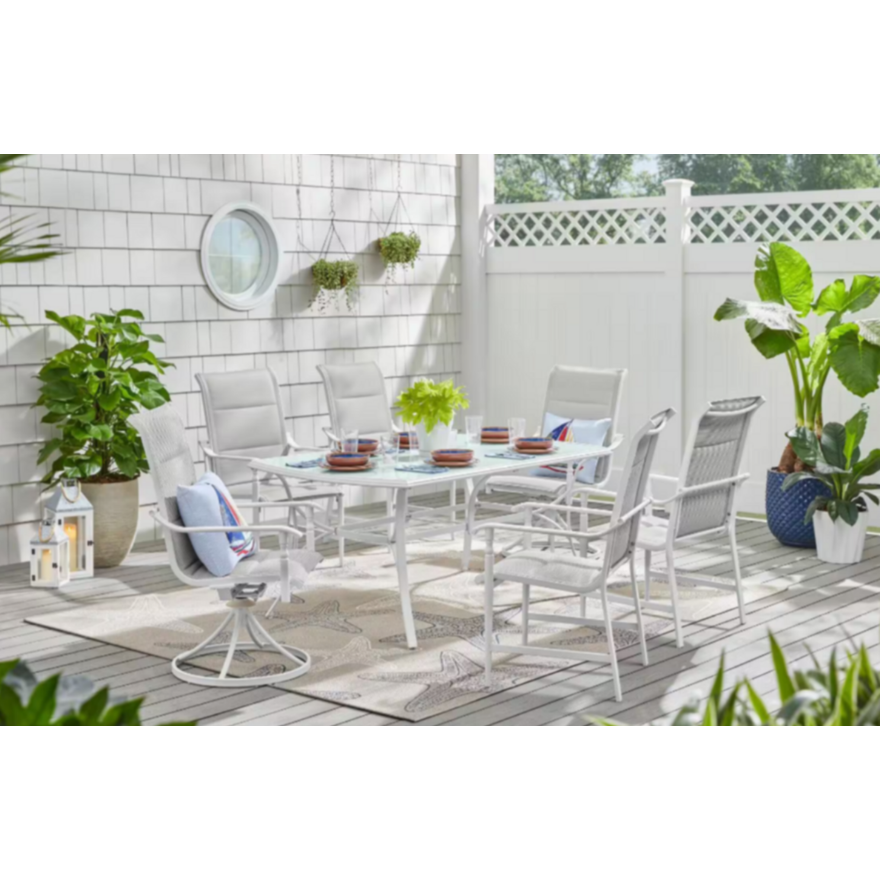 Ashbury White Glass Top Table Rectangular Outside Dining Table 68.11" x 29.13" x 39.96" (Table Only See All Pics) In Box