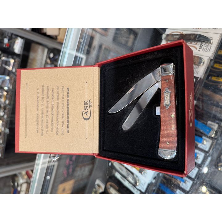 10849 - Case XX 2025 Brown Curly Maple Wood Smooth Trapper, Stainless Steel Blade