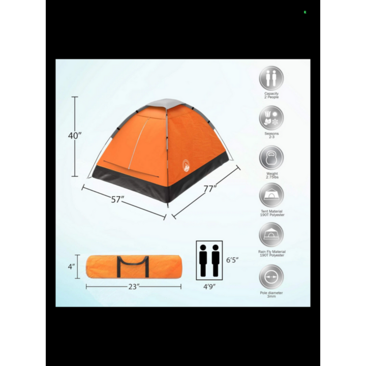 Wakeman Outdoors 2-Person Camping Tent w/ Rain Fly & Carrying Bag- Orange