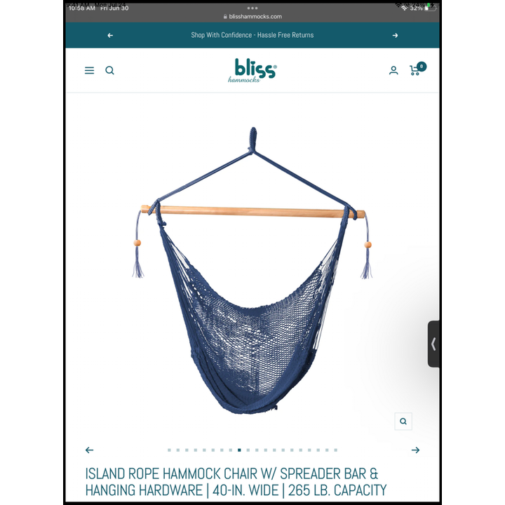Bliss Tahiti Rope Hammock Chair Color Blue