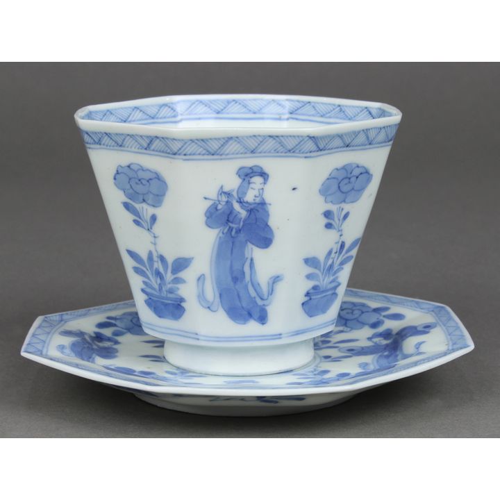 Japanese Meiji Imari Sometsuke Porcelain Cup and Saucer