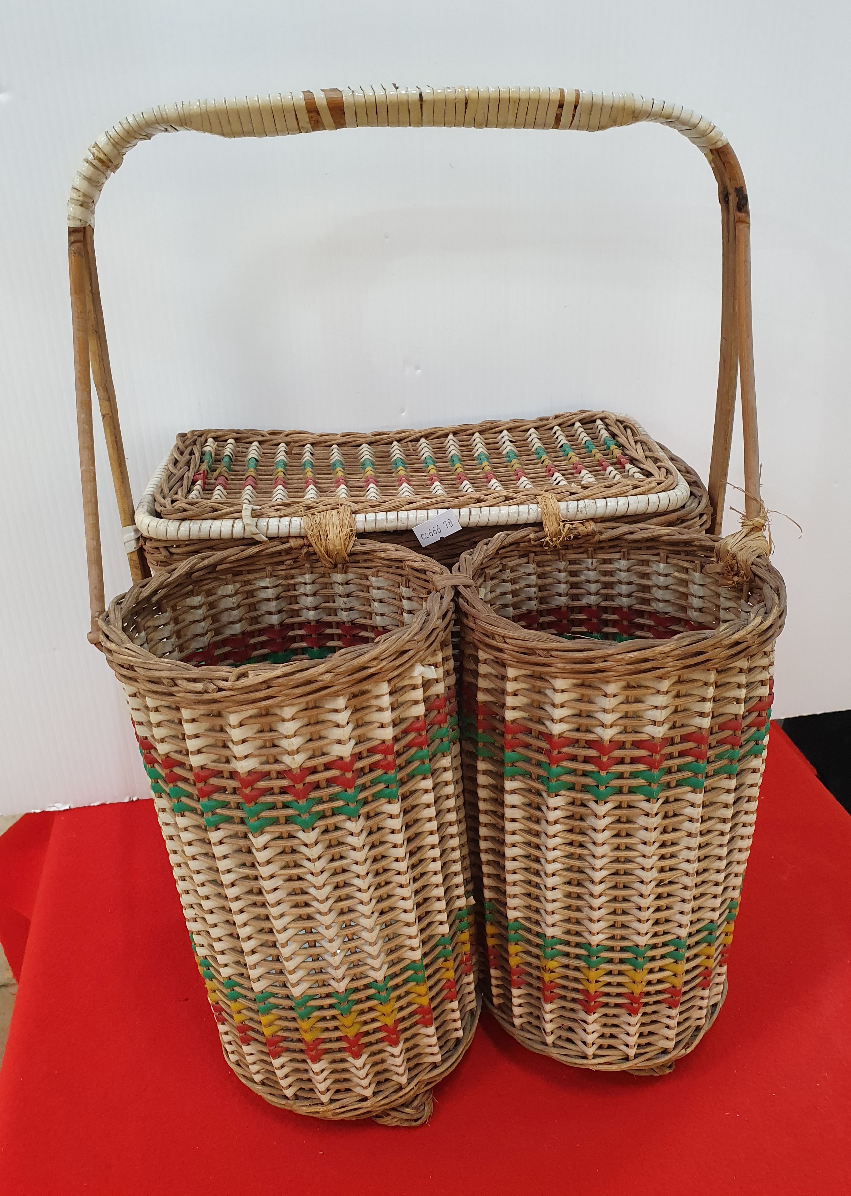 68 · A MID CENTURY WICKER WINE/PICNIC BASKET