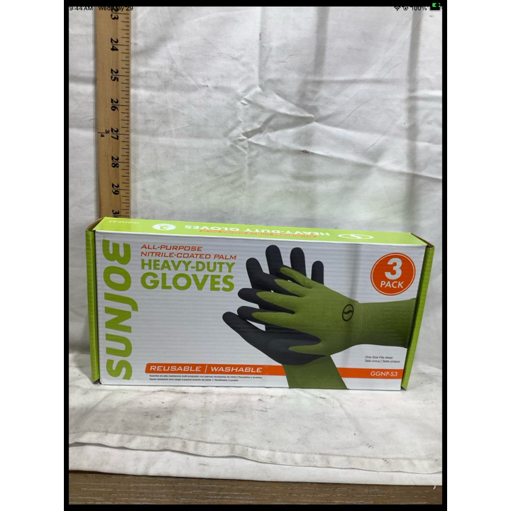 3pk SunJoe All-Purpose Nitrile-Coated Palm Heavy Duty Gloves (Reusable/Washable)