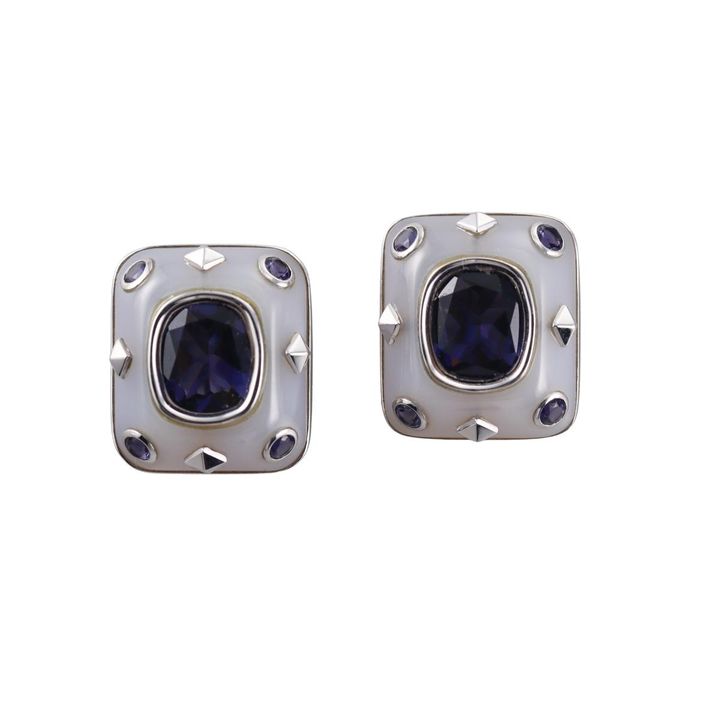 Trianon 18K White Gold Chalcedony Iolite Earrings