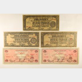 5 PHILIPPINES EMERGENCY CURRENCY BILLS: 3-1942