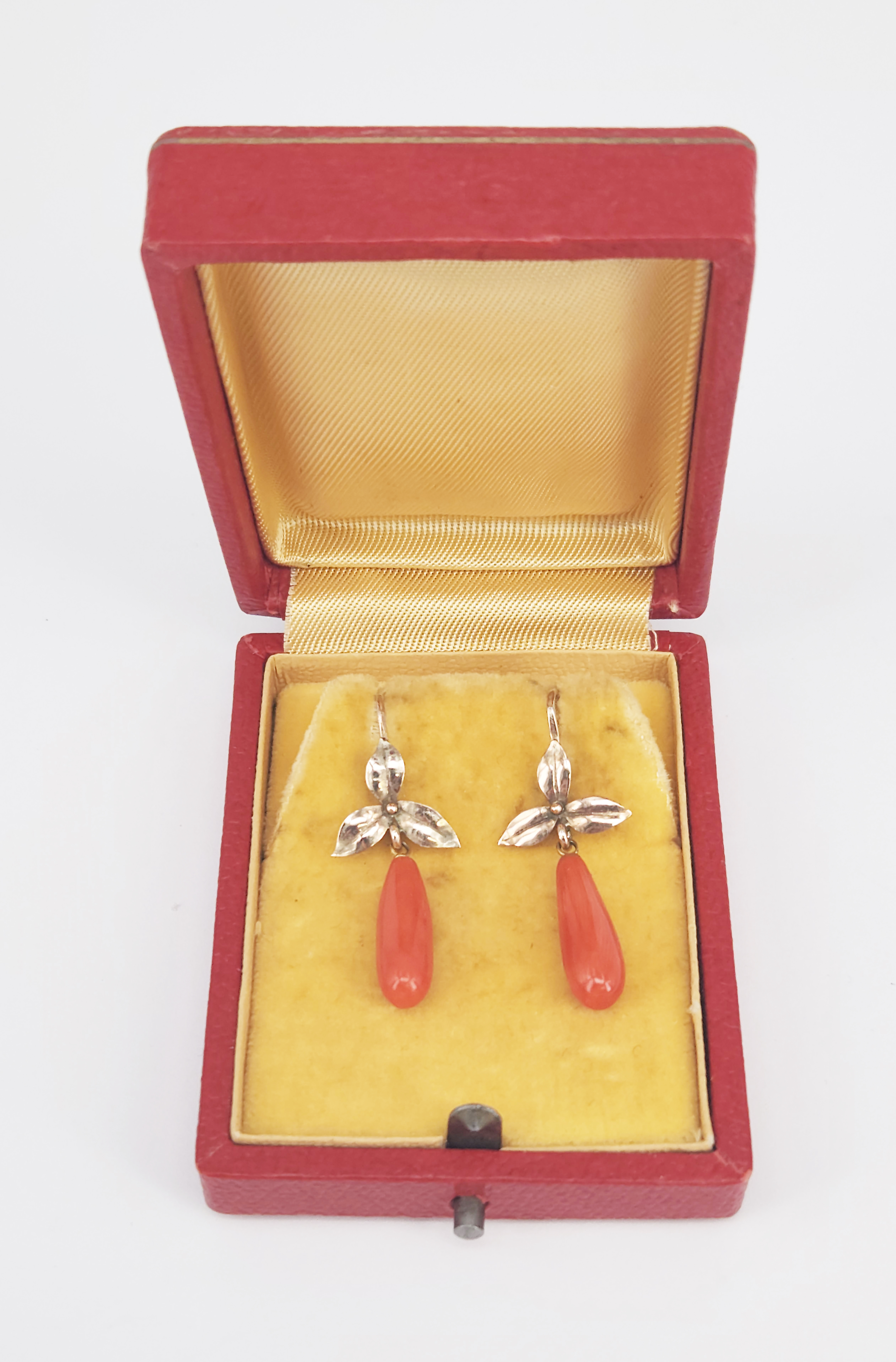 A Pair Of Antique Red Coral Drop Earrings
