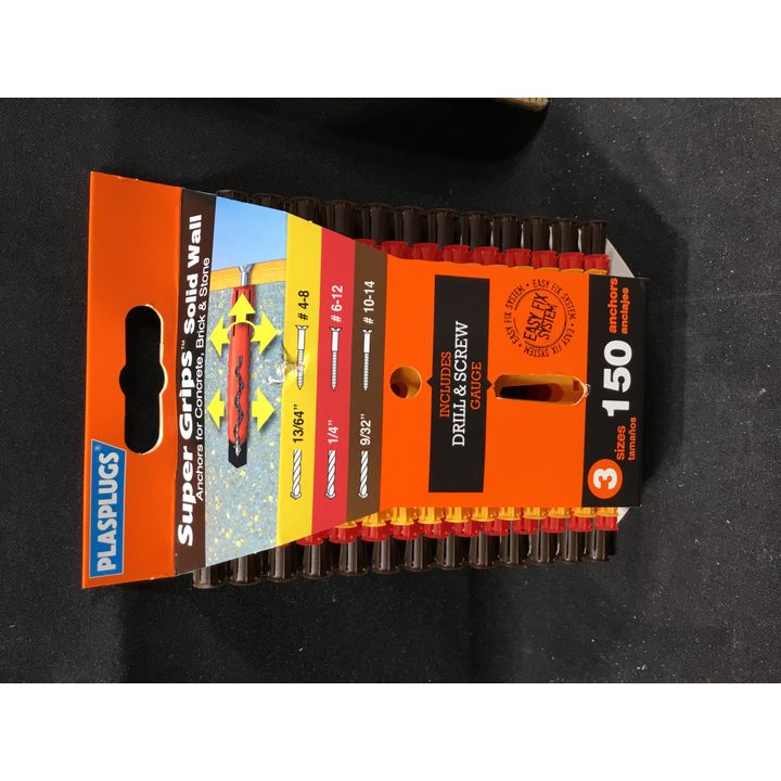 PlasPlugs Super Grips Solid Wall Anchors for Concrete, Brick & Stone - 3 Sizes 150 Anchors