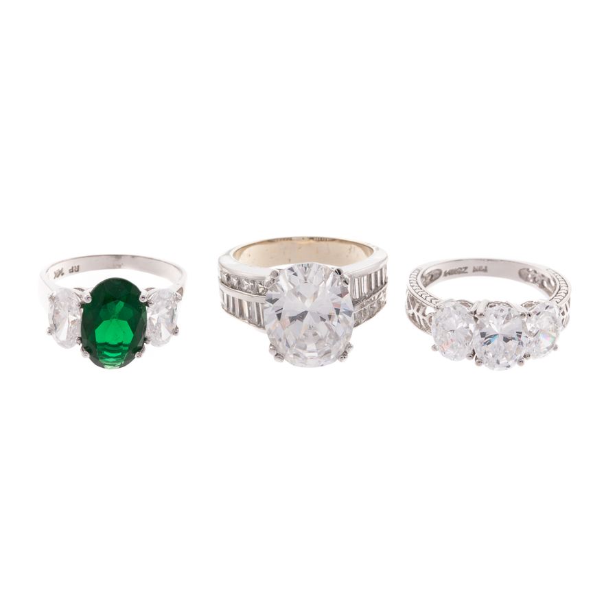 A Trio of CZ & Synthetic Gemstone Rings in 14K