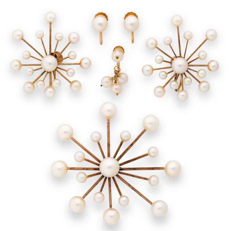 A group of cultured pearl and gold jewelry