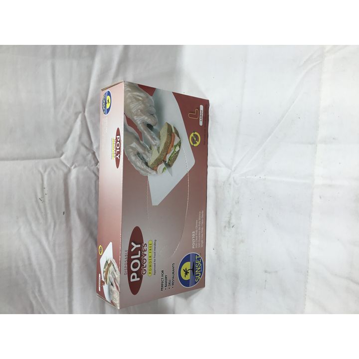 Sunset 500ct Disposable Poly Gloves Powder Free Clear Gloves Size: Large