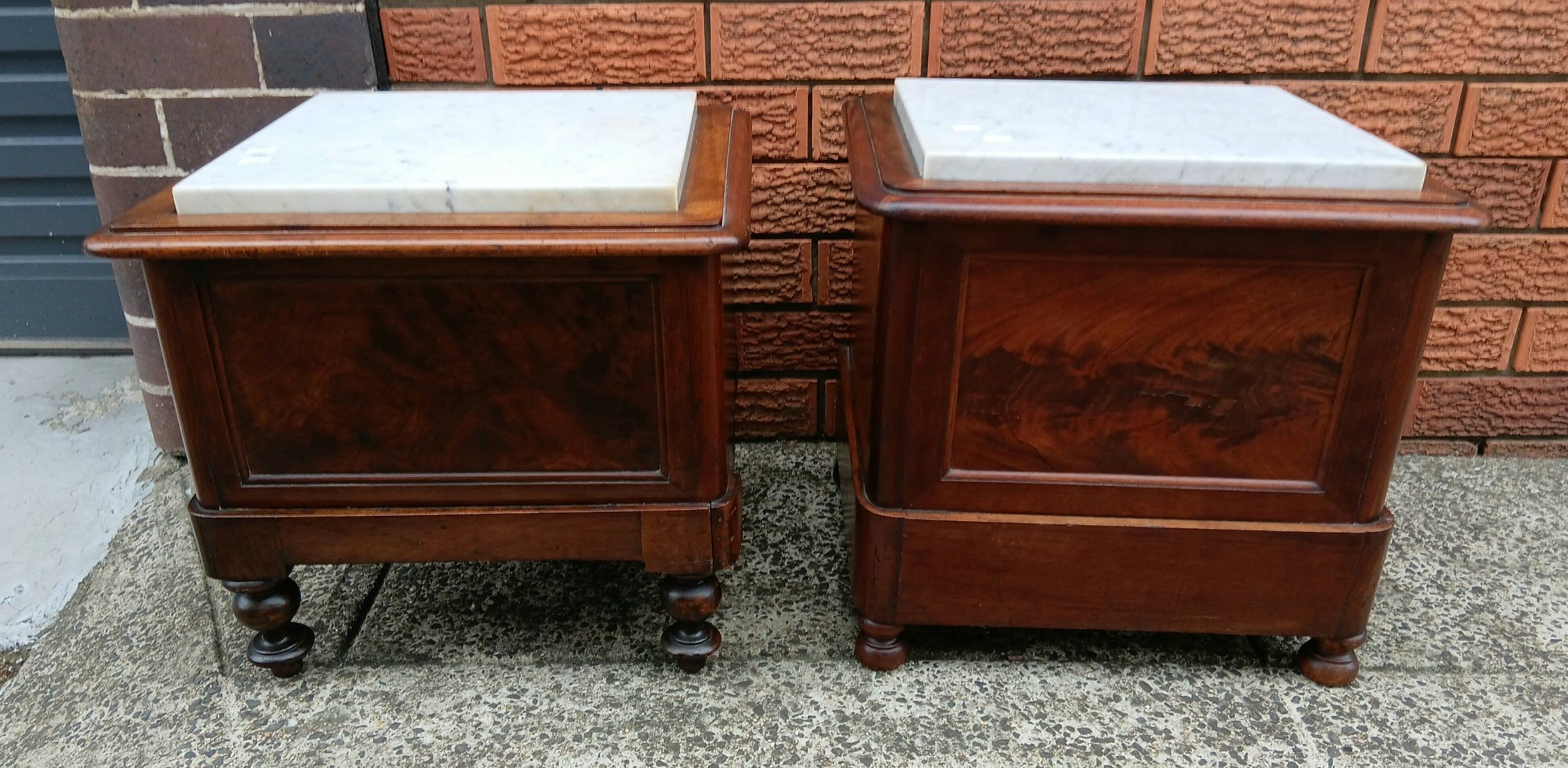 2027 · A PAIR OF VICTORIAN MAHOGANY MARBLE TOP STANDS