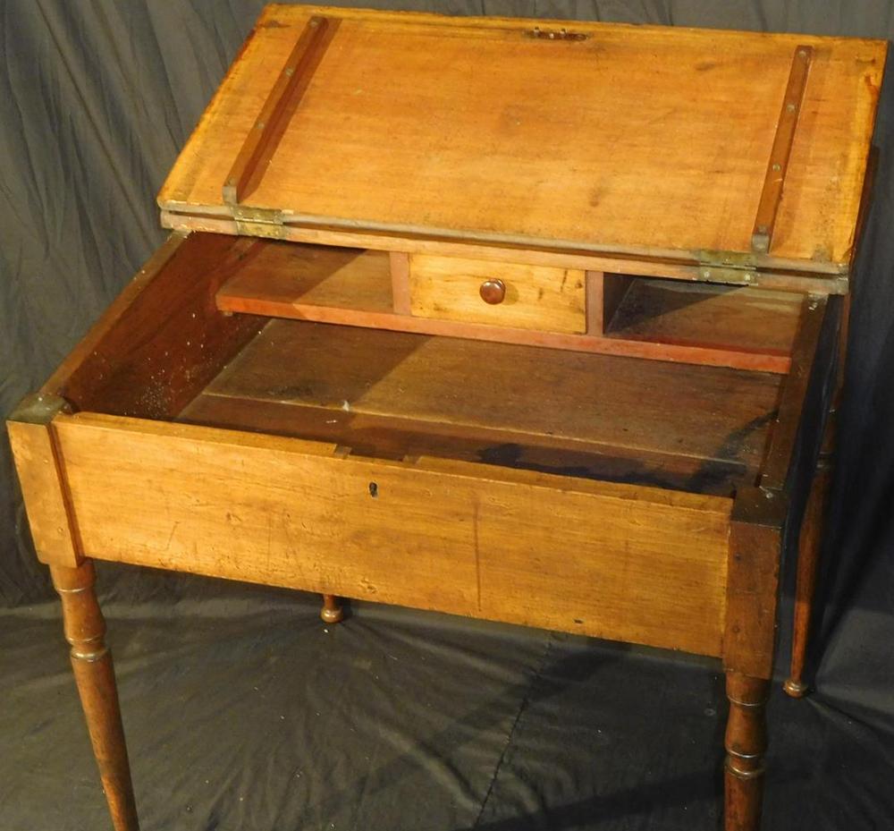 Antique Early 1800 S Primitive Maple Slant Lift Top Writing Desk W