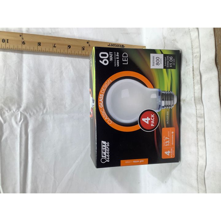 Feit Electric 60 Watt LED - 4 A19 Bulbs White - Dimmable