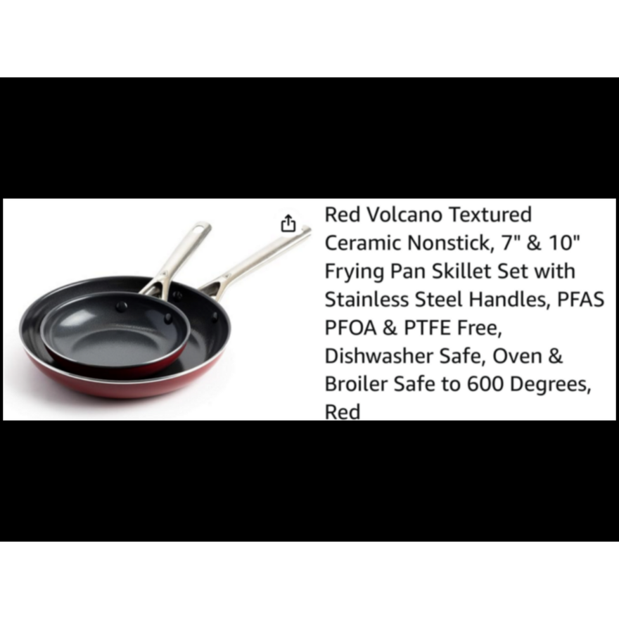 Red Volcano 2pc Ceramin Non-Stick Frying Pans 7" & 10"