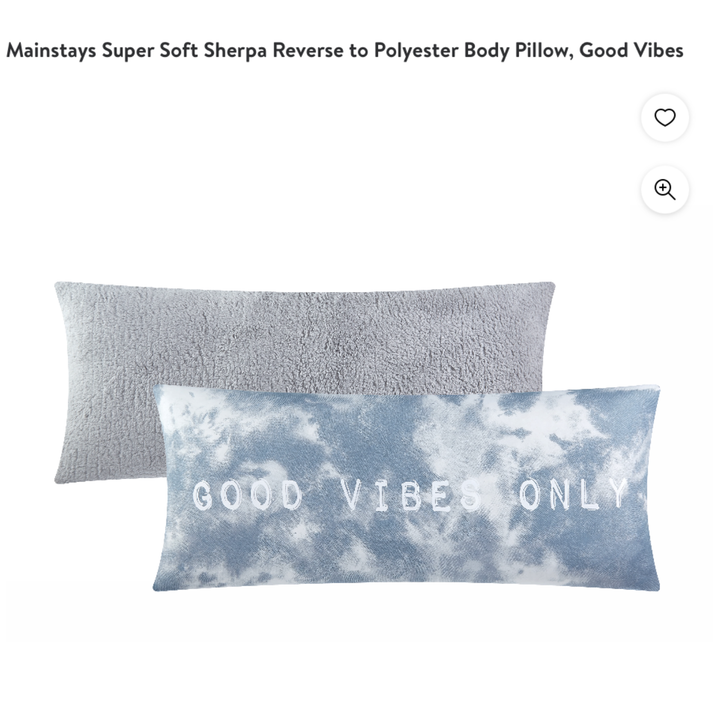 Mainstays Super Soft Sherpa Body Pillow "Good Vibes Only" 48"x20"