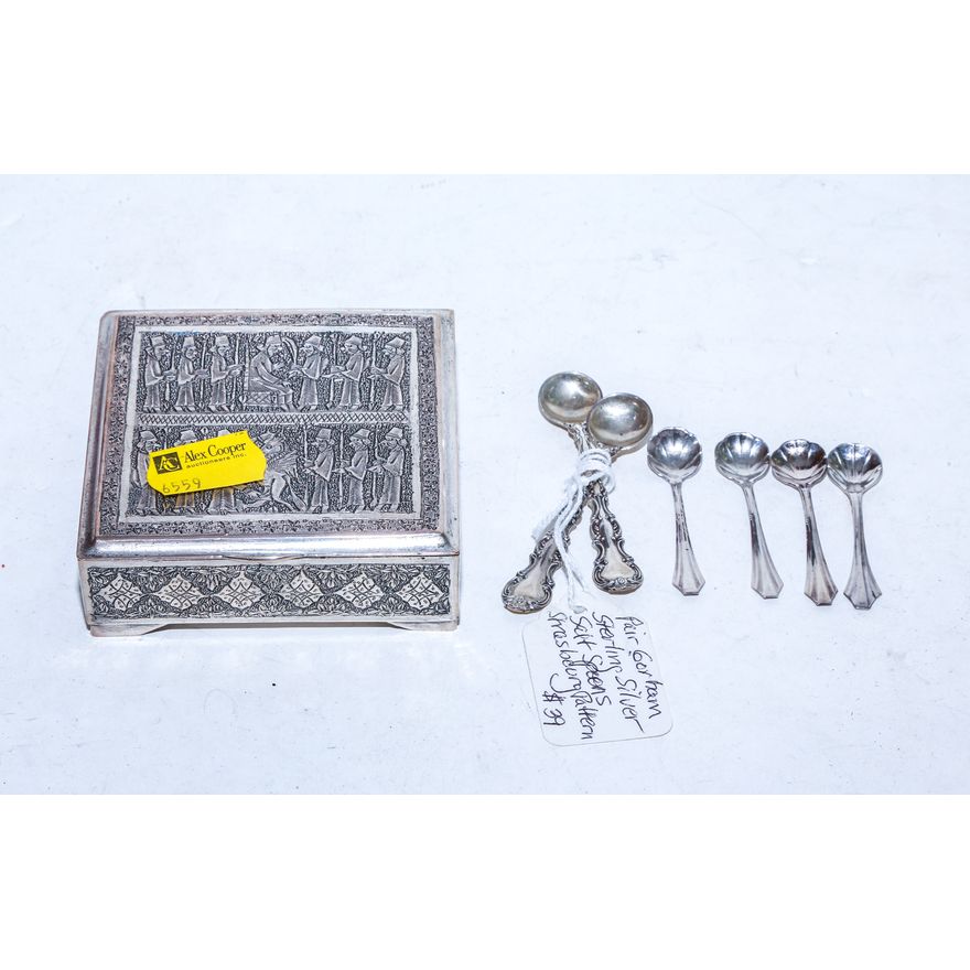 A Silver Box & Silver Salt Spoons