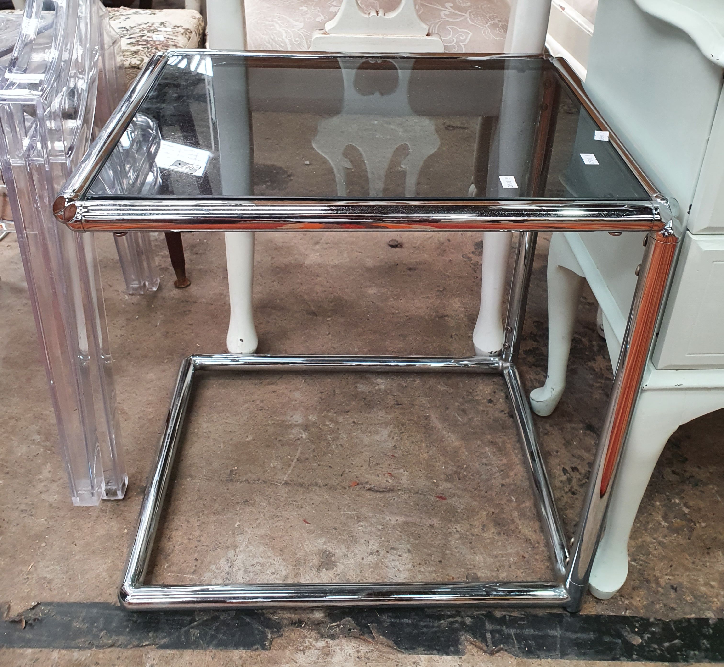 A Chrome And Glass Cantilever Side Table