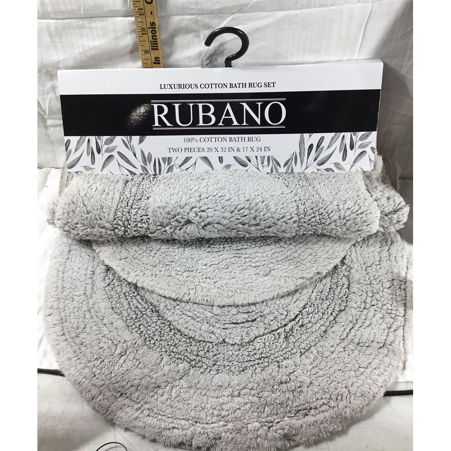 Rubano Luxurious Cotton Bath Rug Set 2 Pcs - 20" x 32" & 17" x 24" (Light Gray)