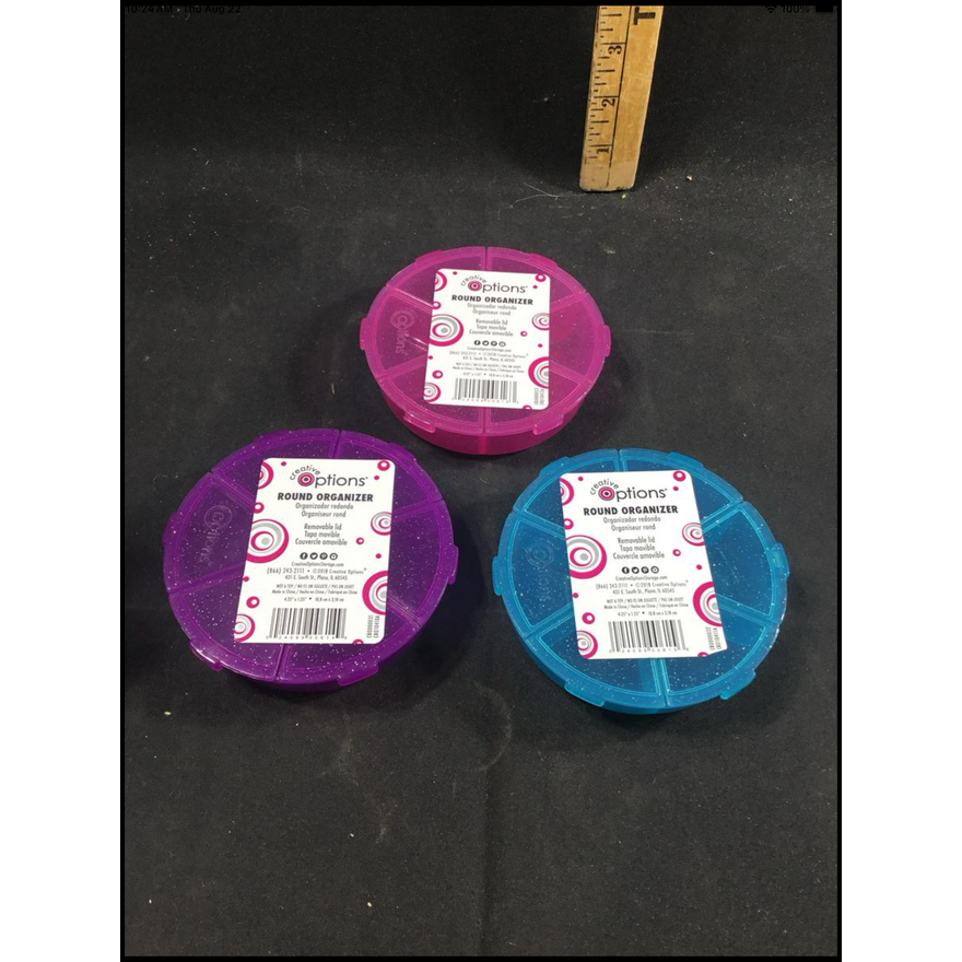 3pk Creative Options Round Sparkly Organizers w/ Removable Lid