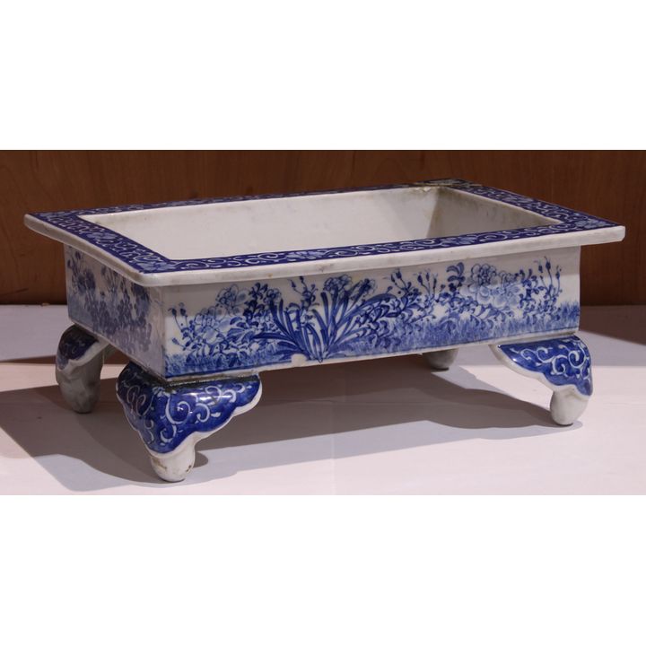 Japanese Planter with Blue and White Glaze
